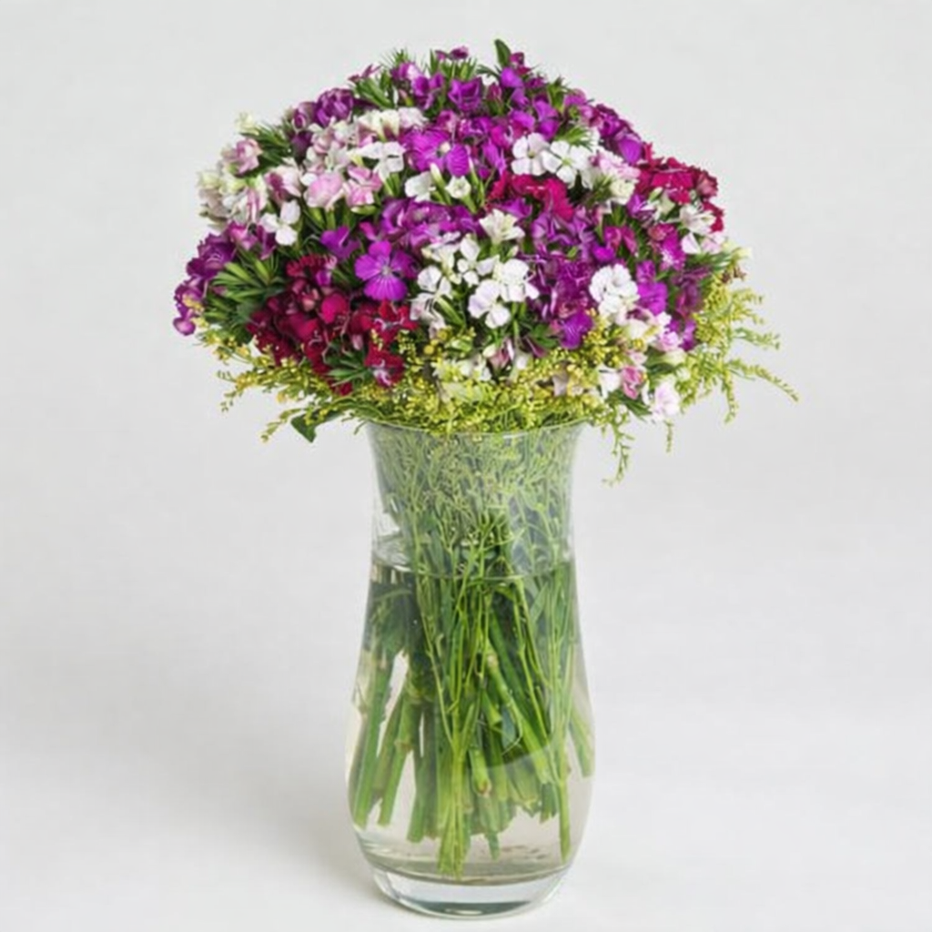 Renkli Kır Çiçekleri Vazolu Doğal Buket